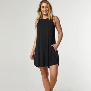 SheBird Womens Black A-line Cut Slit Pockets The Tunic Tank Bra Dress Size M